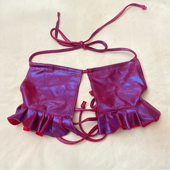 Jade Clarke Shiny Burgundy festival Halter bikini Top Ruffle Detail 3731 - Picture 2 of 8